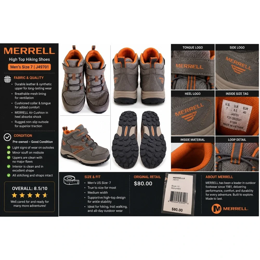 Merrell 1SIX8 Mid Men's Size 7 Gray Orange Gorpcore Trail High Top Shoes